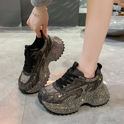 Glitter Diamond Purple Platform Sneakers Women Luxury Suede Casual Running Shoes Fashion Bling Cushion Dad Shoes