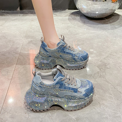 Glitter Diamond Purple Platform Sneakers Women Luxury Suede Casual Running Shoes Fashion Bling Cushion Dad Shoes