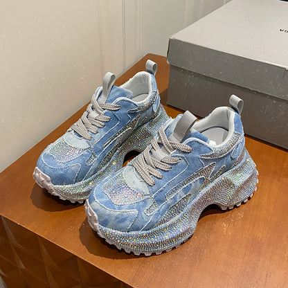 Glitter Diamond Purple Platform Sneakers Women Luxury Suede Casual Running Shoes Fashion Bling Cushion Dad Shoes