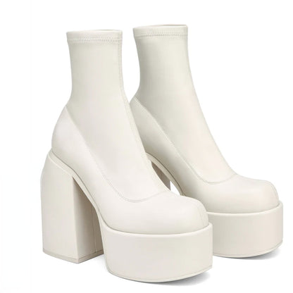 Chunky Boots Fashion High Heel Shoes With Side Zipper Women Party Boots