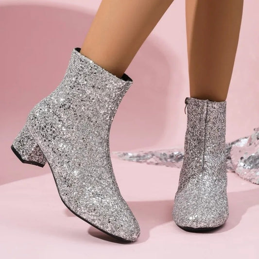 Women’s Luxury Sequin Side-Zip Winter Fashion Boots