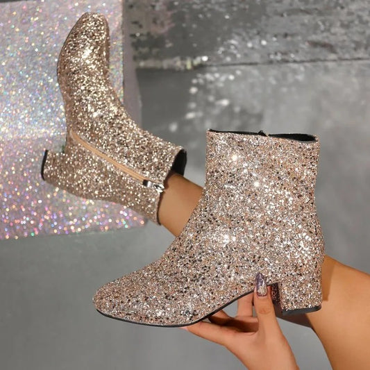 Women’s Luxury Sequin Side-Zip Winter Fashion Boots