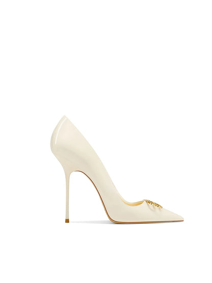 Beige Patent Leather Pointed-Toe High Heels for Women – Super Shallow Slip-On Fashion Pumps
