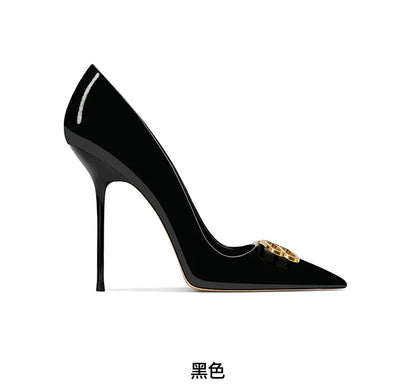 Beige Patent Leather Pointed-Toe High Heels for Women – Super Shallow Slip-On Fashion Pumps