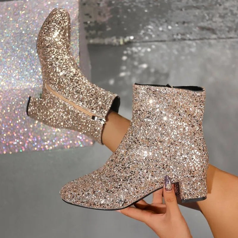 Women’s Luxury Sequin Side-Zip Winter Fashion Boots